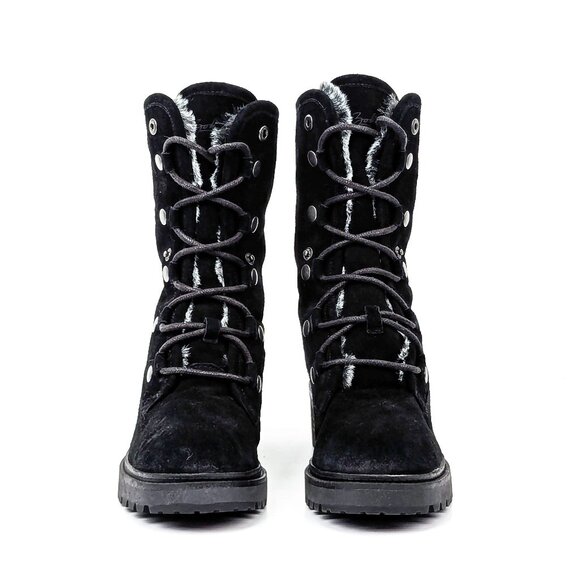 Zodiac Wmn Canyon Water Repellent Faux Fur Black Distressed Suede Boots size 8.5 - Picture 2 of 8